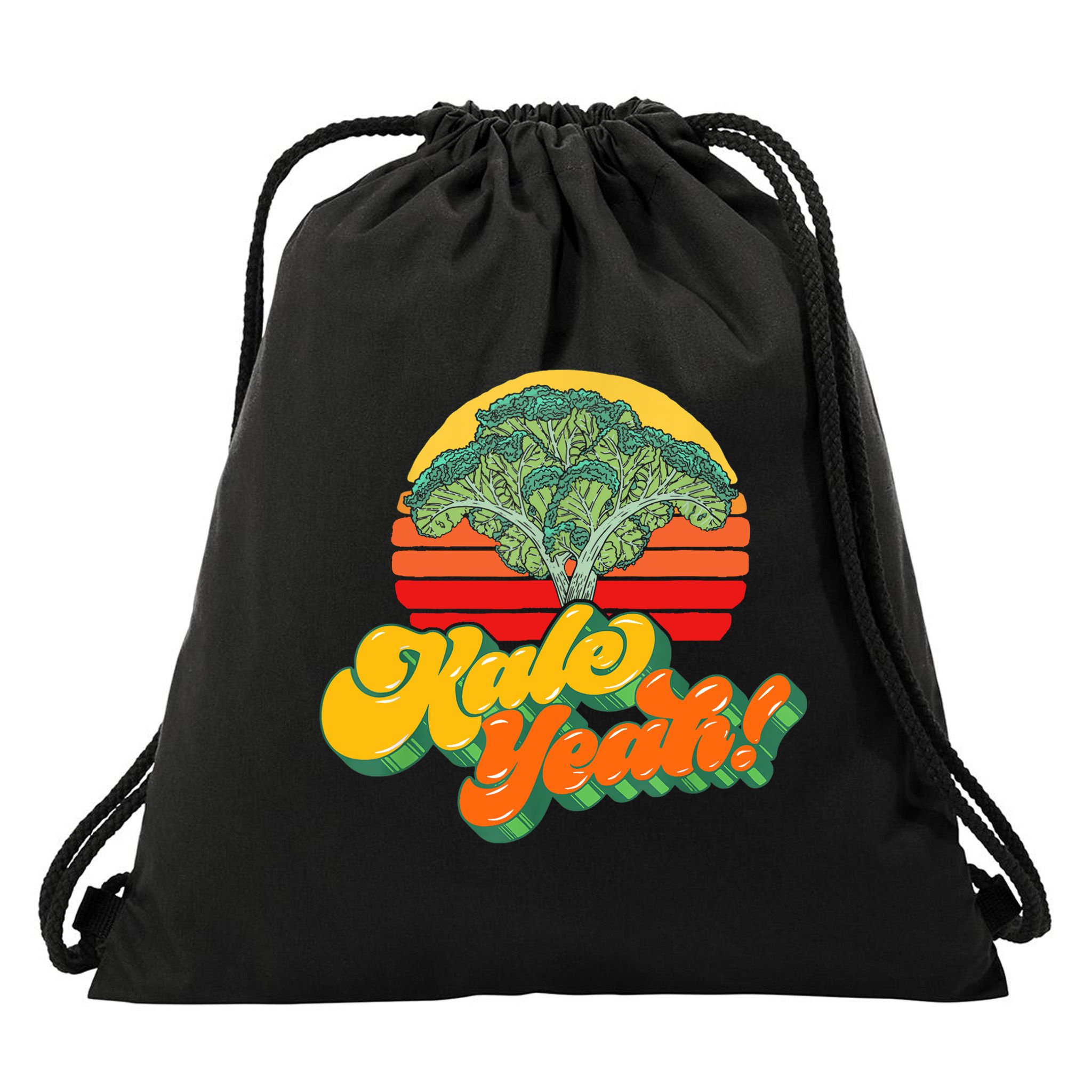 Funny Kale Yeah Gift Funny Vegetable Vintage Retro 80s Sunset Garden Gift Drawstring Bag