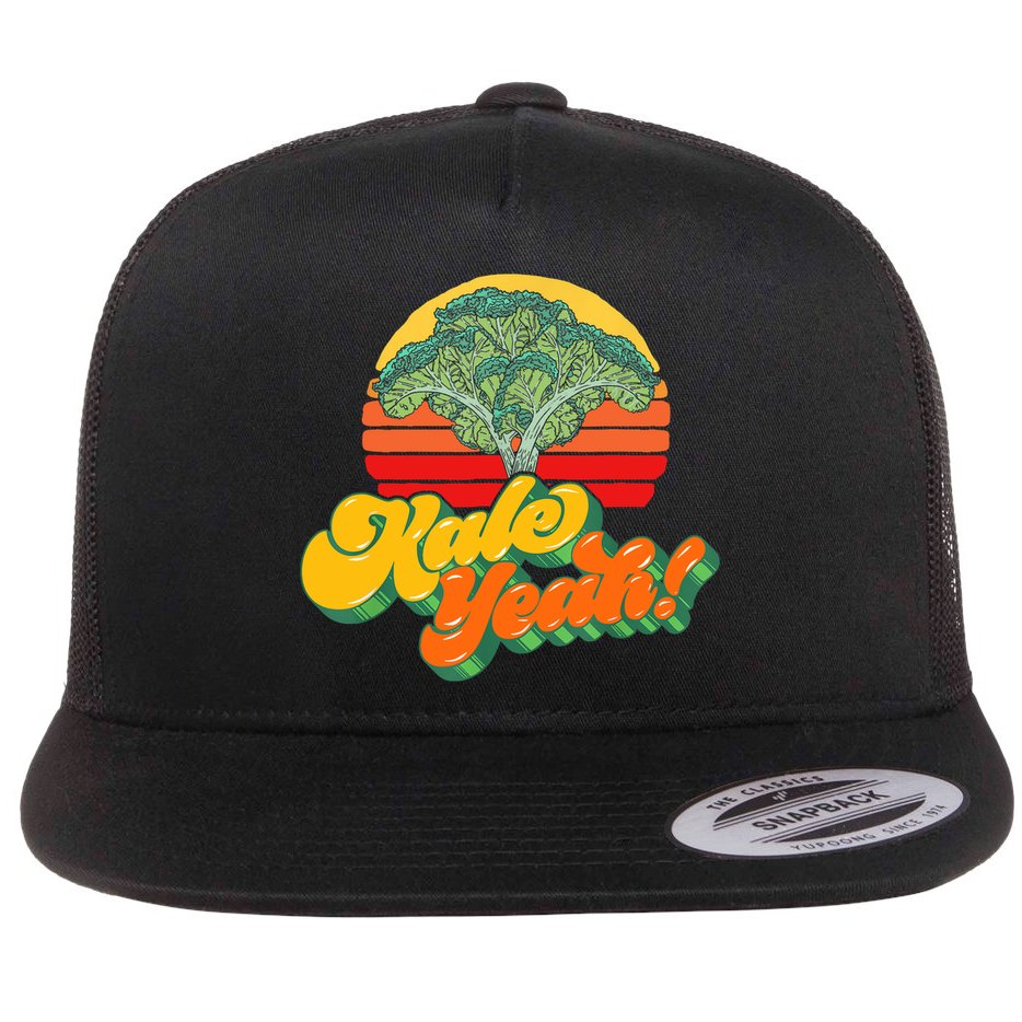 Funny Kale Yeah Gift Funny Vegetable Vintage Retro 80s Sunset Garden Gift Flat Bill Trucker Hat