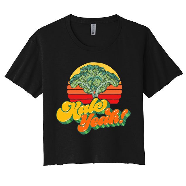 Funny Kale Yeah Gift Funny Vegetable Vintage Retro 80s Sunset Garden Gift Crop Top