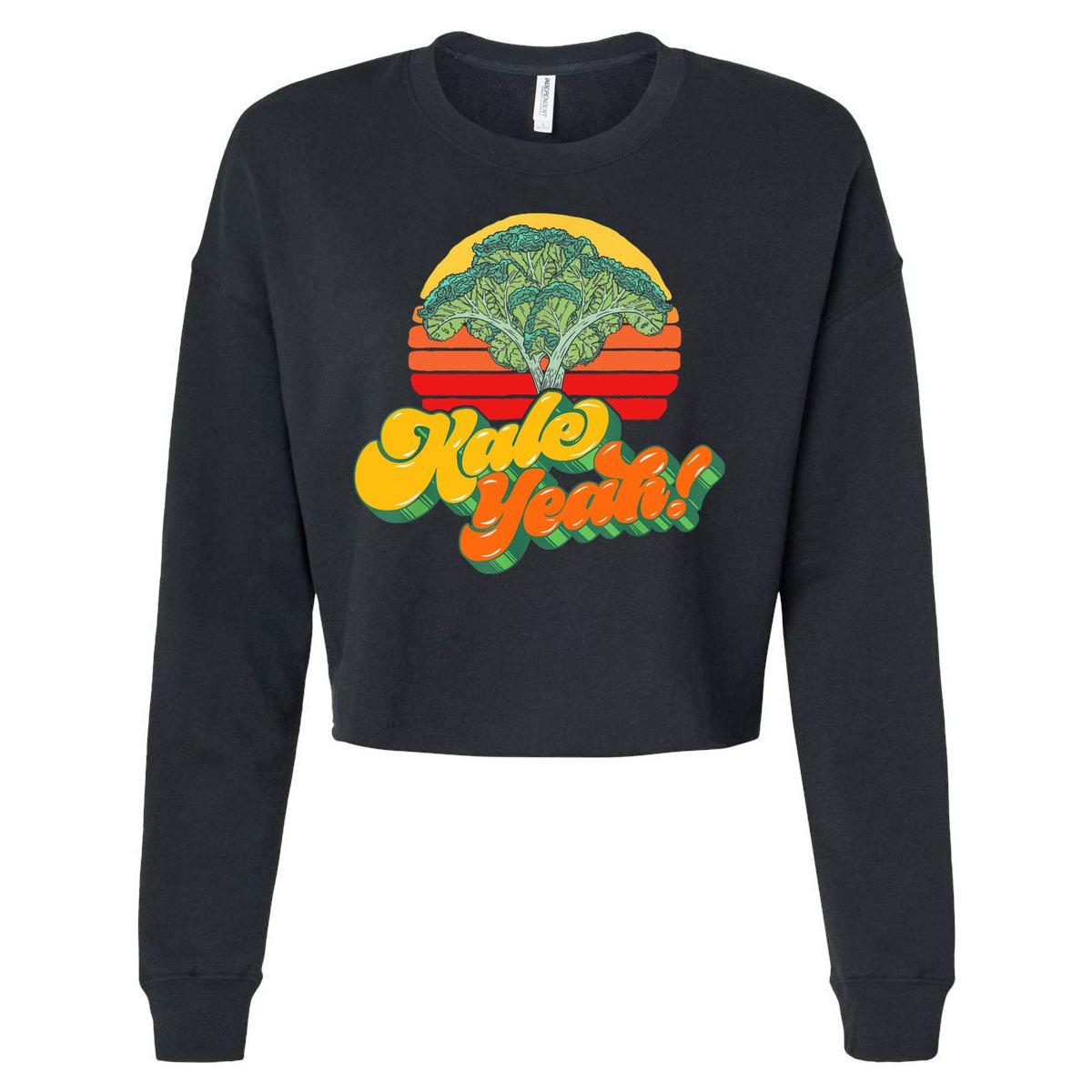 Funny Kale Yeah Gift Funny Vegetable Vintage Retro 80s Sunset Garden Gift Cropped Pullover Crew