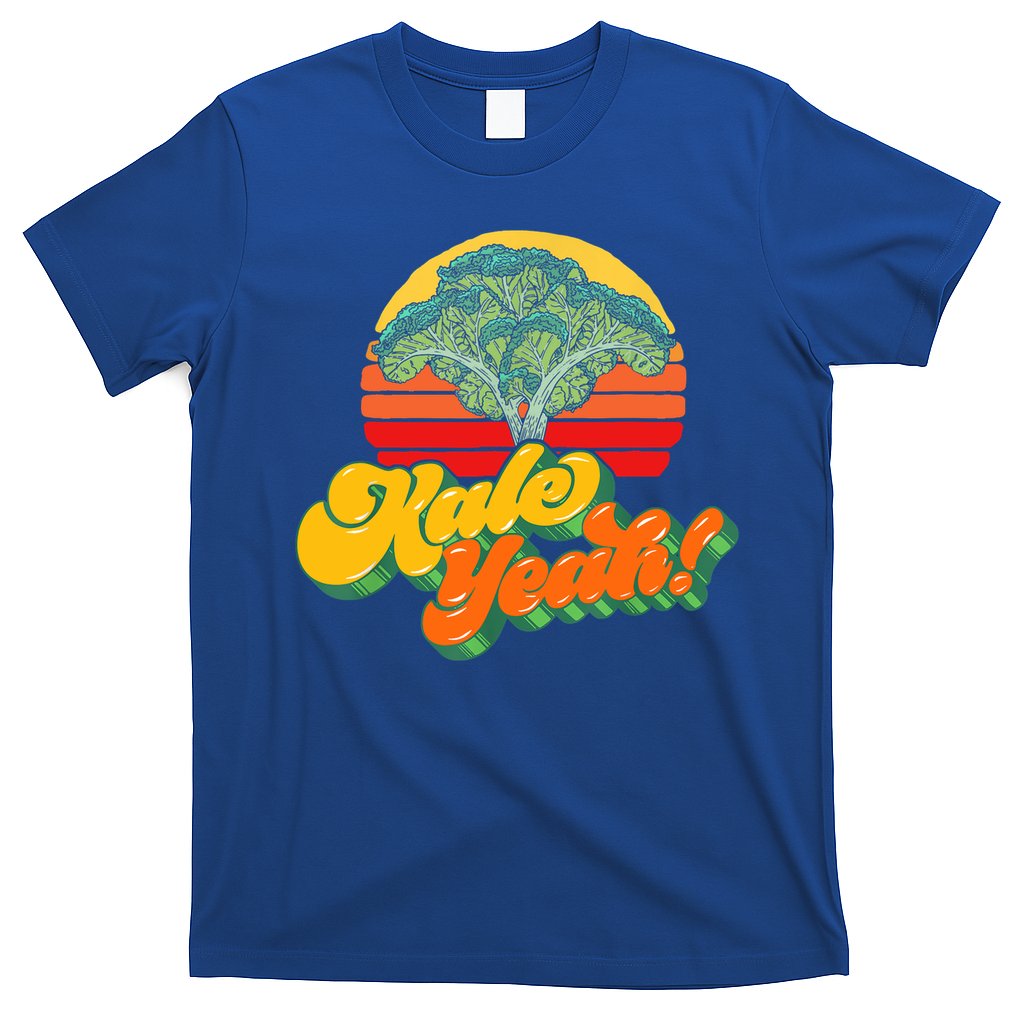 Funny Kale Yeah Gift Funny Vegetable Vintage Retro 80s Sunset Garden Gift T-Shirt