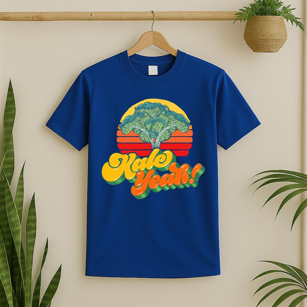 Funny Kale Yeah Gift Funny Vegetable Vintage Retro 80s Sunset Garden Gift T-Shirt