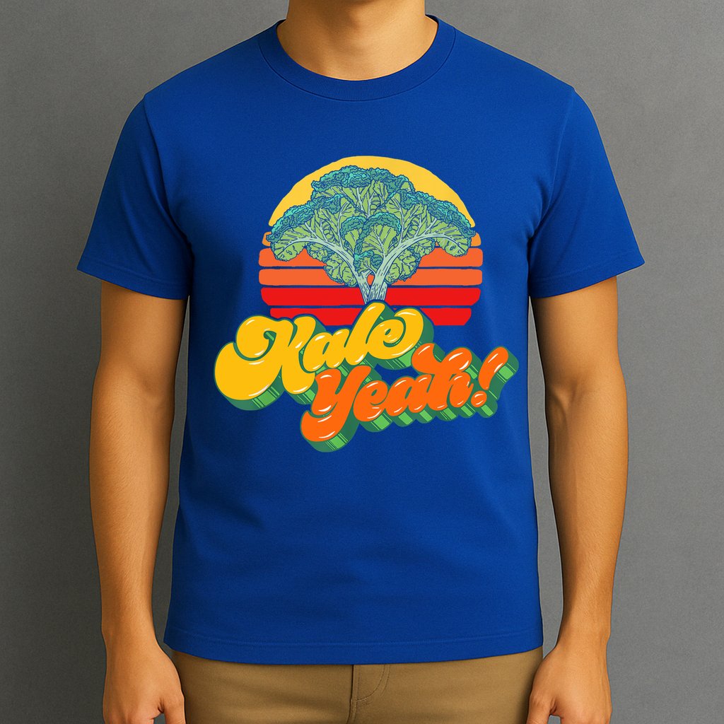 Funny Kale Yeah Gift Funny Vegetable Vintage Retro 80s Sunset Garden Gift T-Shirt