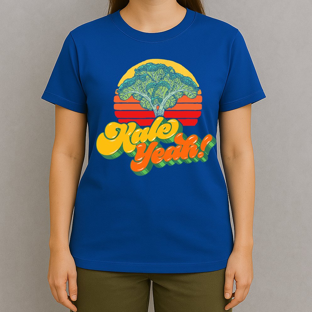 Funny Kale Yeah Gift Funny Vegetable Vintage Retro 80s Sunset Garden Gift T-Shirt
