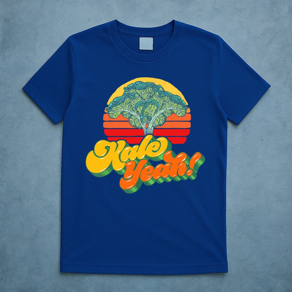 Funny Kale Yeah Gift Funny Vegetable Vintage Retro 80s Sunset Garden Gift T-Shirt