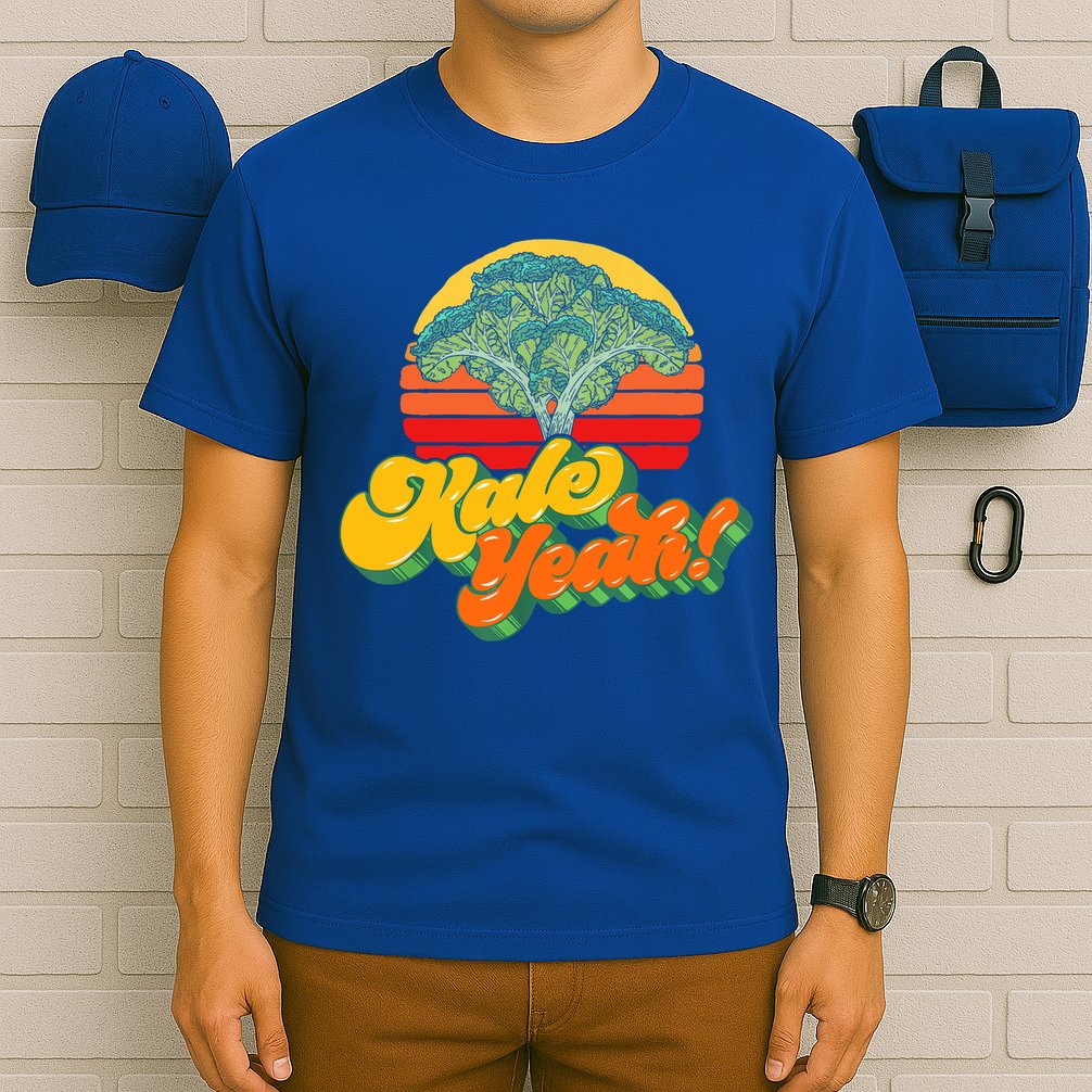 Funny Kale Yeah Gift Funny Vegetable Vintage Retro 80s Sunset Garden Gift T-Shirt