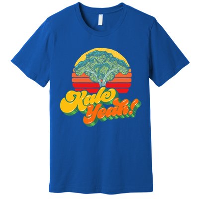 Funny Kale Yeah Gift Funny Vegetable Vintage Retro 80s Sunset Garden Gift Premium T-Shirt