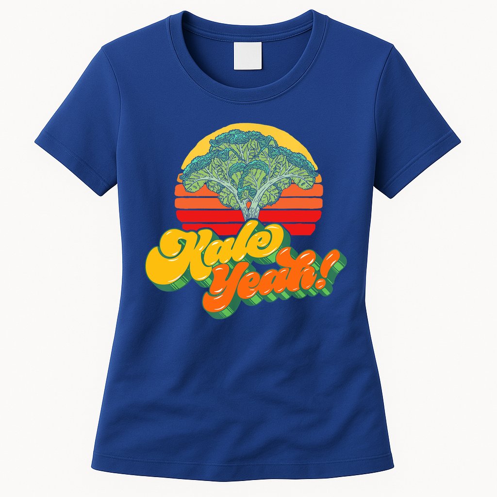 Funny Kale Yeah Gift Funny Vegetable Vintage Retro 80s Sunset Garden Gift Womens T-Shirt