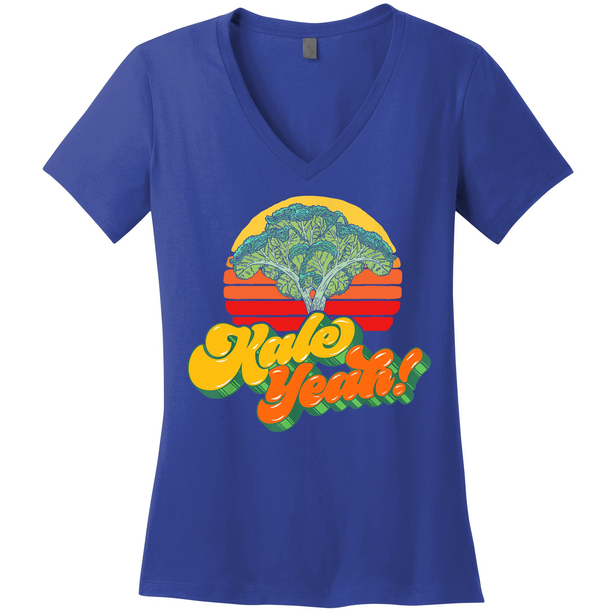 Funny Kale Yeah Gift Funny Vegetable Vintage Retro 80s Sunset Garden Gift Women's V-Neck T-Shirt