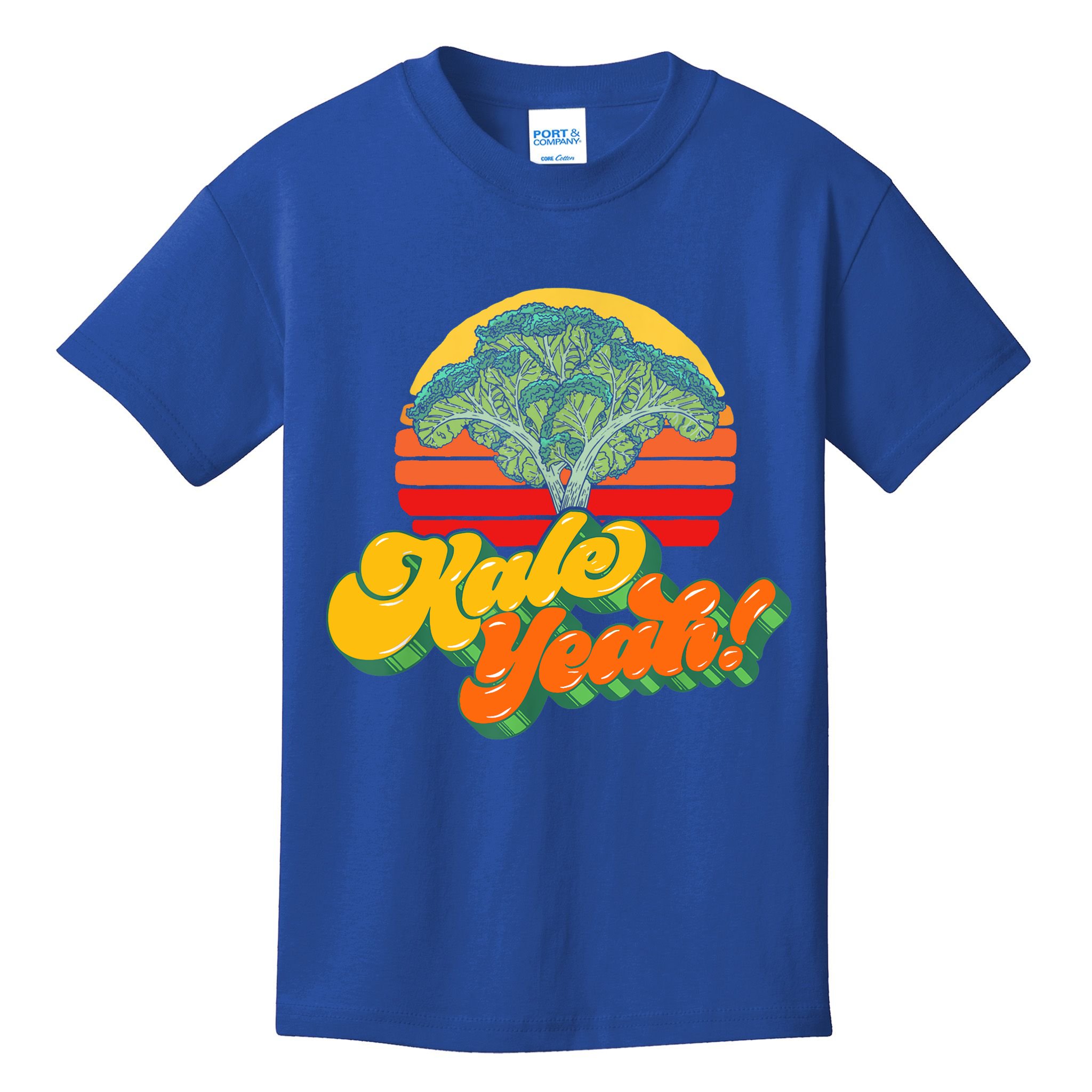 Funny Kale Yeah Gift Funny Vegetable Vintage Retro 80s Sunset Garden Gift Kids T-Shirt