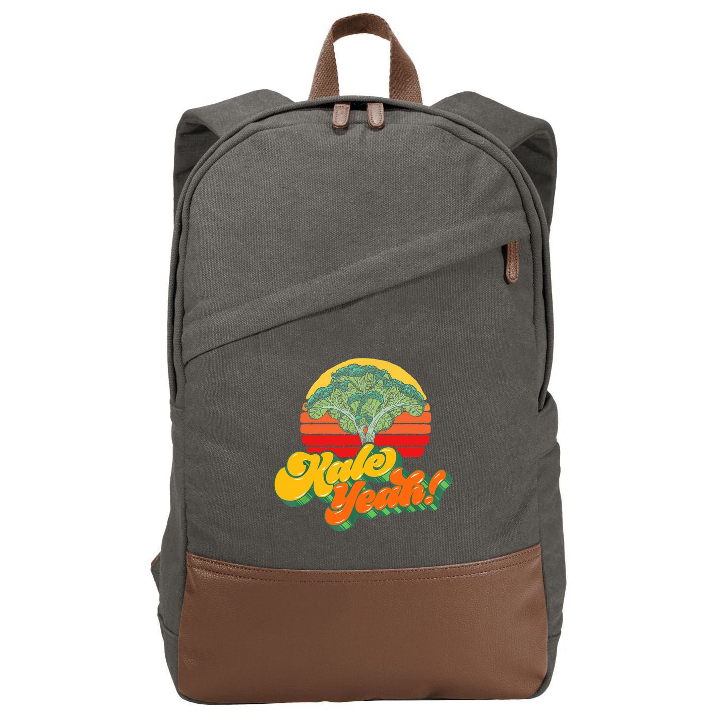 Funny Kale Yeah Gift Funny Vegetable Vintage Retro 80s Sunset Garden Gift Cotton Canvas Backpack