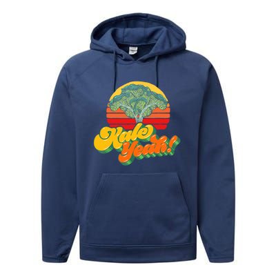 Funny Kale Yeah Gift Funny Vegetable Vintage Retro 80s Sunset Garden Gift Performance Fleece Hoodie