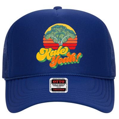 Funny Kale Yeah Gift Funny Vegetable Vintage Retro 80s Sunset Garden Gift High Crown Mesh Back Trucker Hat