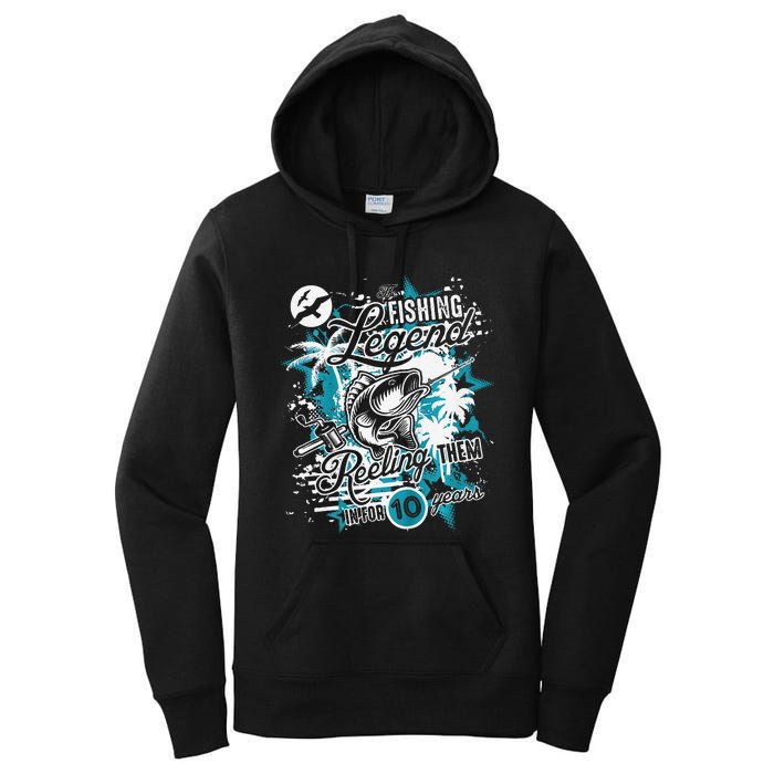 Fishing Legend 10th Birthday Fishing Women's Pullover Hoodie