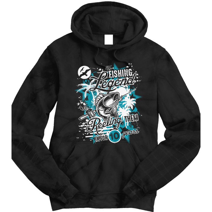 Fishing Legend 10th Birthday Fishing Tie Dye Hoodie