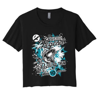 Fishing Legend 10th Birthday Fishing Women's Crop Top Tee