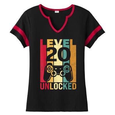 Funny Level 20 Unlocked Him m.e.n BDay Turning 20th Birthday Ladies Halftime Notch Neck Tee