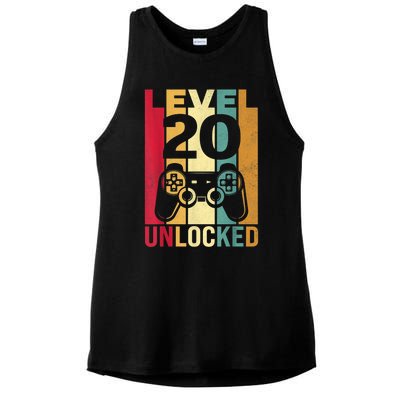 Funny Level 20 Unlocked Him m.e.n BDay Turning 20th Birthday Ladies PosiCharge Tri-Blend Wicking Tank