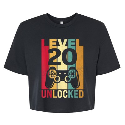 Funny Level 20 Unlocked Him m.e.n BDay Turning 20th Birthday Bella+Canvas Jersey Crop Tee