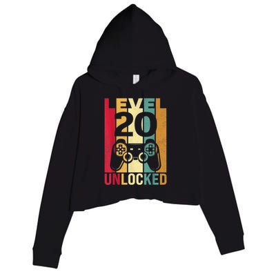 Funny Level 20 Unlocked Him m.e.n BDay Turning 20th Birthday Crop Fleece Hoodie