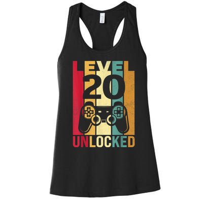 Funny Level 20 Unlocked Him m.e.n BDay Turning 20th Birthday Women's Racerback Tank