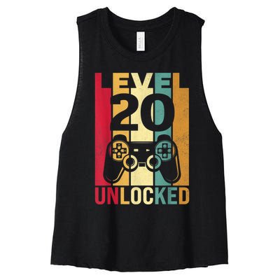 Funny Level 20 Unlocked Him m.e.n BDay Turning 20th Birthday Women's Racerback Cropped Tank