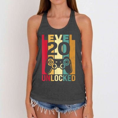 Funny Level 20 Unlocked Him m.e.n BDay Turning 20th Birthday Women's Knotted Racerback Tank