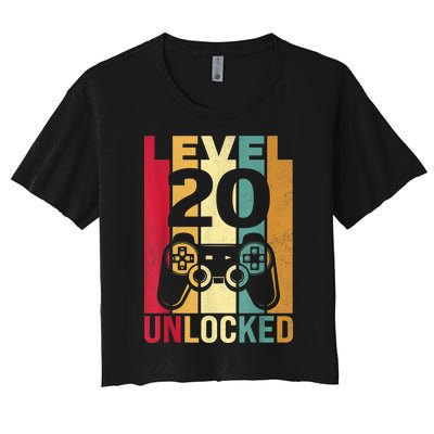 Funny Level 20 Unlocked Him m.e.n BDay Turning 20th Birthday Women's Crop Top Tee