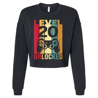 Funny Level 20 Unlocked Him m.e.n BDay Turning 20th Birthday Cropped Pullover Crew