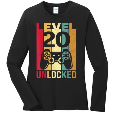 Funny Level 20 Unlocked Him m.e.n BDay Turning 20th Birthday Ladies Long Sleeve Shirt