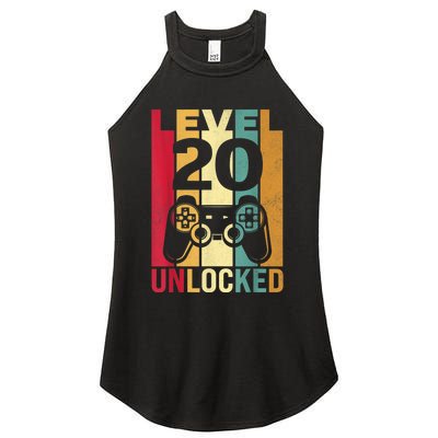 Funny Level 20 Unlocked Him m.e.n BDay Turning 20th Birthday Women's Perfect Tri Rocker Tank