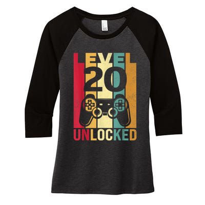 Funny Level 20 Unlocked Him m.e.n BDay Turning 20th Birthday Women's Tri-Blend 3/4-Sleeve Raglan Shirt