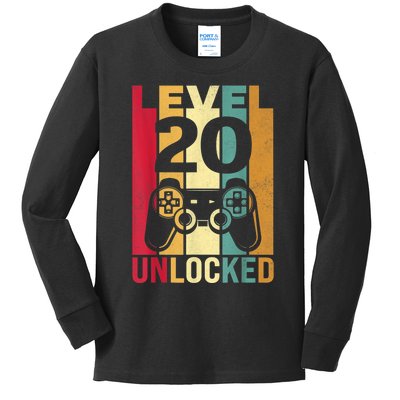 Funny Level 20 Unlocked Him m.e.n BDay Turning 20th Birthday Kids Long Sleeve Shirt