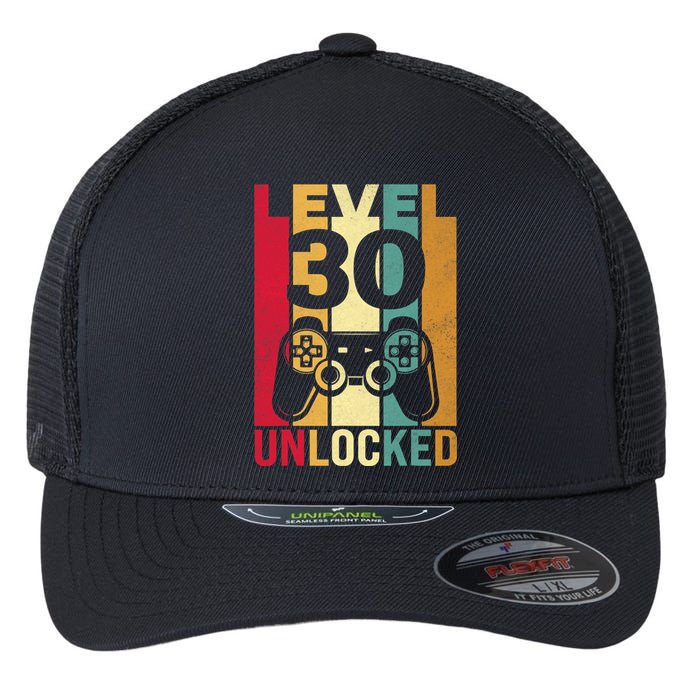 Funny Level 30 Unlocked Him Men BDay Turning 30th Birthday Flexfit Unipanel Trucker Cap