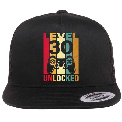 Funny Level 30 Unlocked Him Men BDay Turning 30th Birthday Flat Bill Trucker Hat