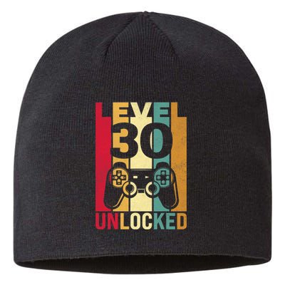 Funny Level 30 Unlocked Him Men BDay Turning 30th Birthday Sustainable Beanie