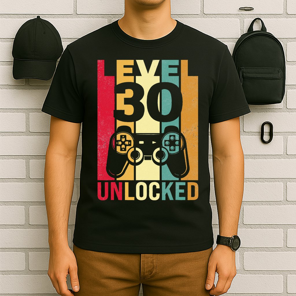 Funny Level 30 Unlocked Him BDay Turning 30th Birthday T-Shirt