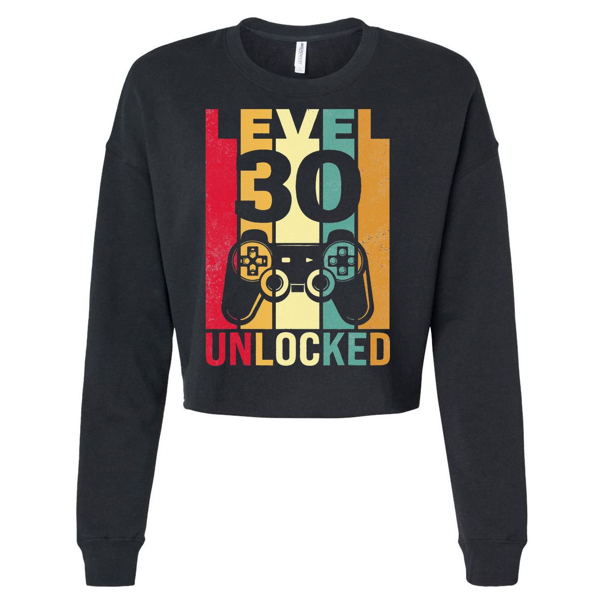 Funny Level 30 Unlocked Him BDay Turning 30th Birthday Cropped Pullover Crew