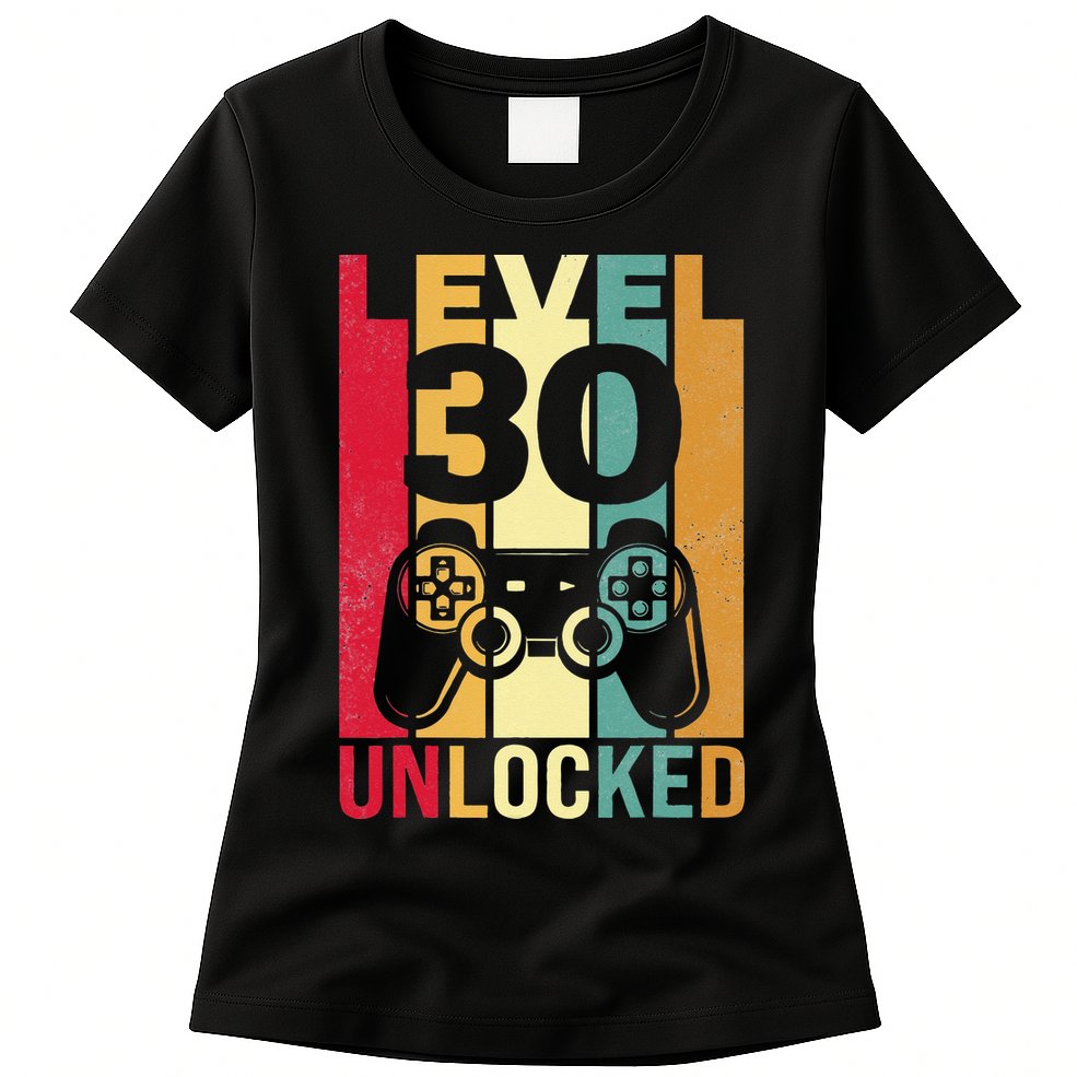 Funny Level 30 Unlocked Him BDay Turning 30th Birthday Womens T-Shirt