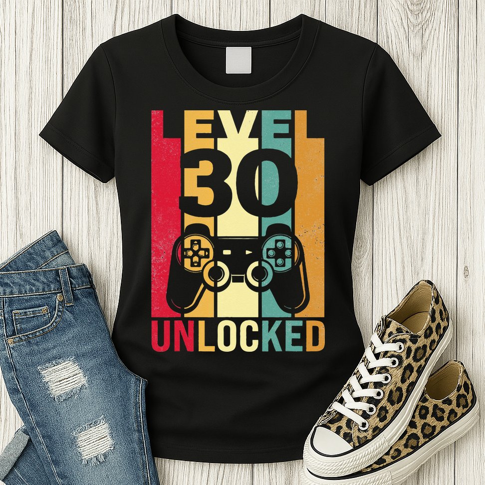 Funny Level 30 Unlocked Him BDay Turning 30th Birthday Womens T-Shirt