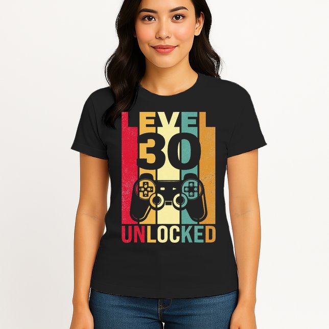 Funny Level 30 Unlocked Him BDay Turning 30th Birthday Womens T-Shirt