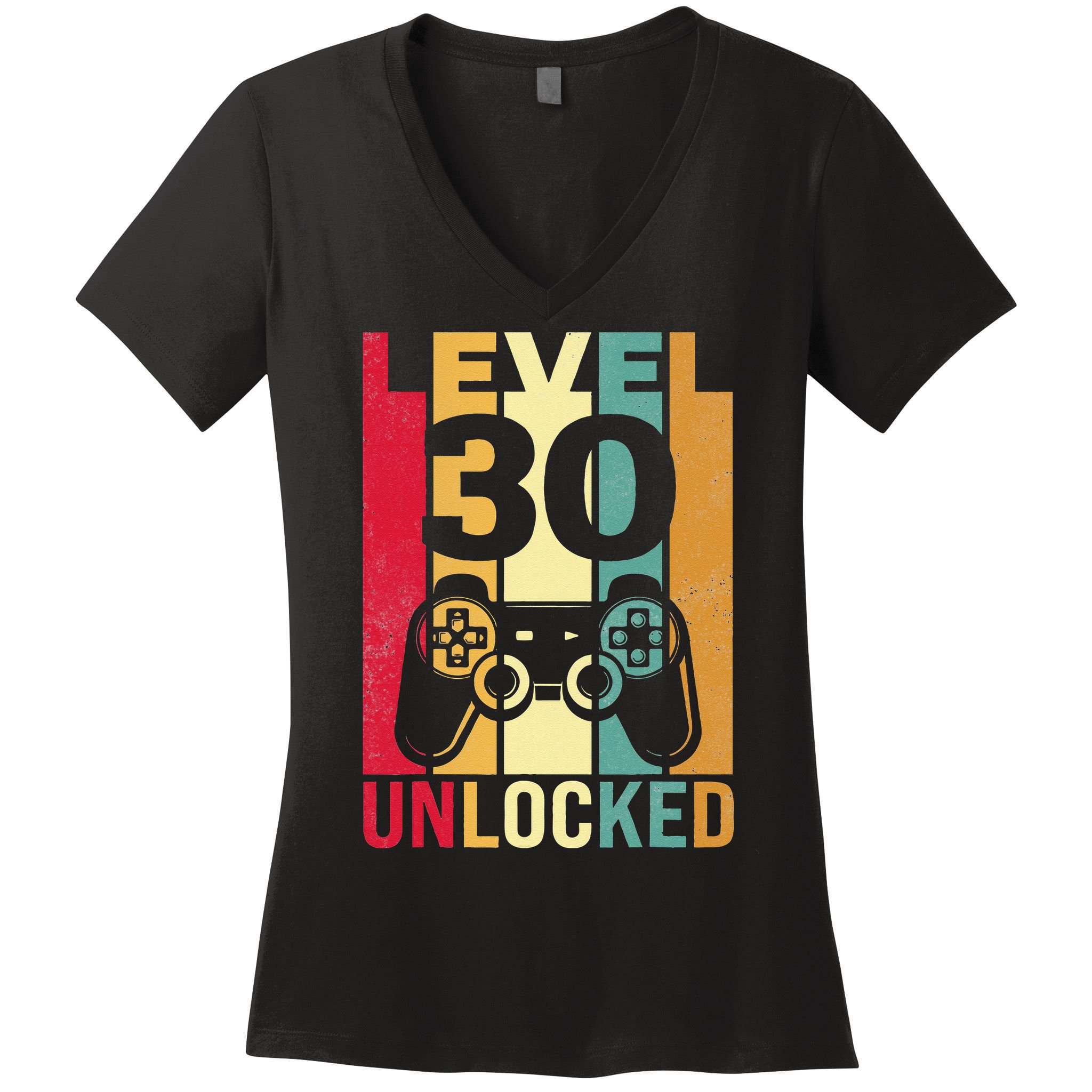 Funny Level 30 Unlocked Him BDay Turning 30th Birthday Women's V-Neck T-Shirt