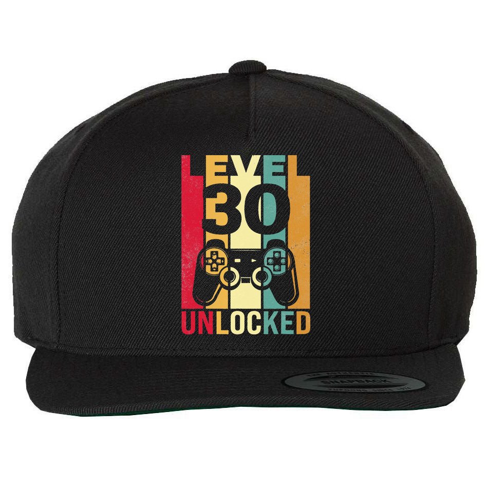 Funny Level 30 Unlocked Him BDay Turning 30th Birthday Wool Snapback Cap