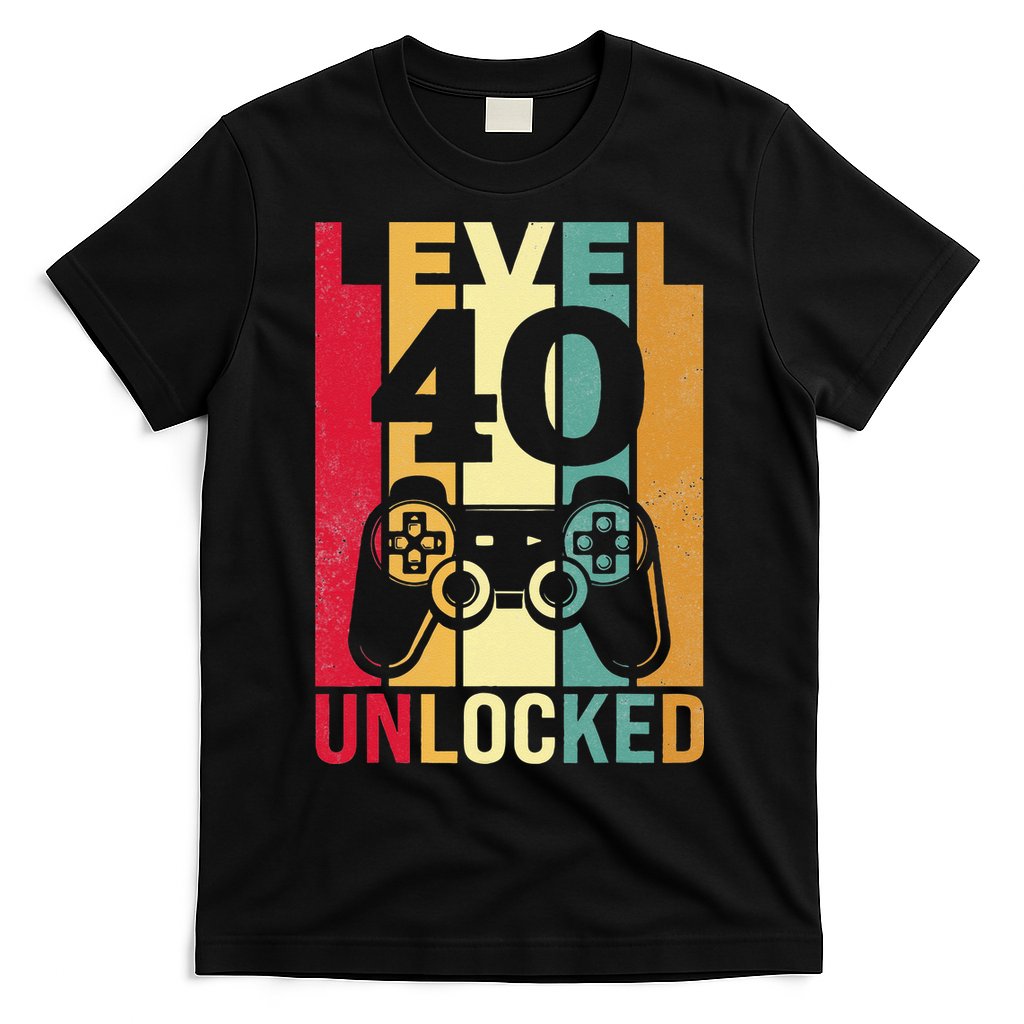 Funny Level 40 Unlocked Him BDay Turning 40th Birthday T-Shirt