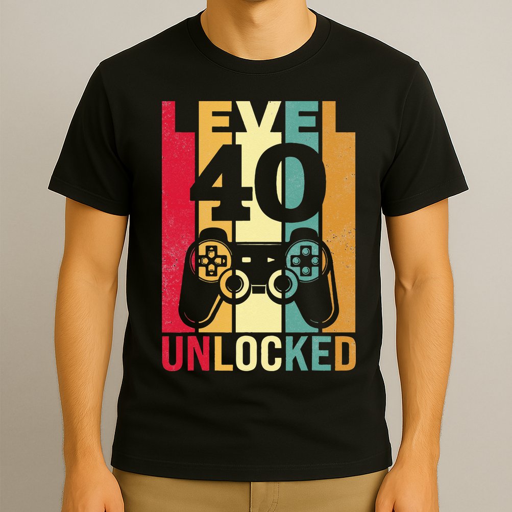 Funny Level 40 Unlocked Him BDay Turning 40th Birthday T-Shirt