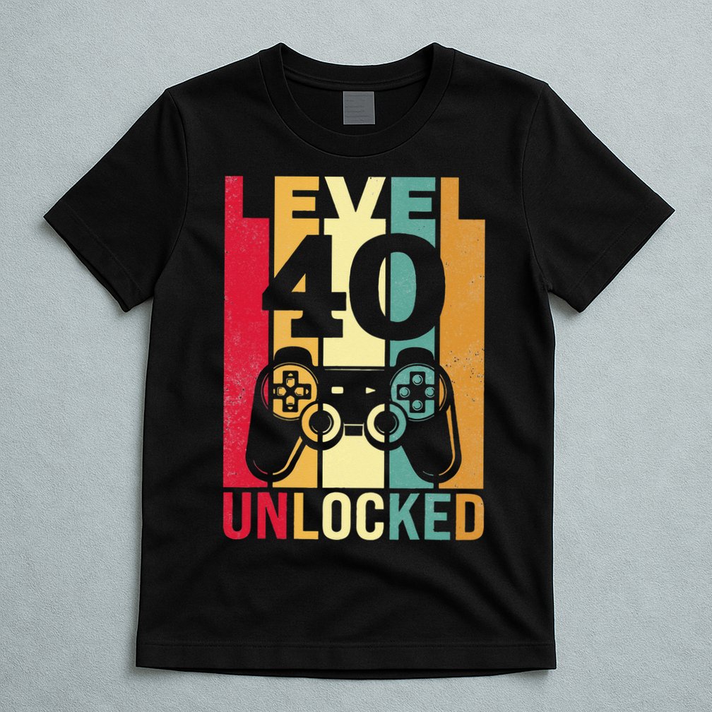 Funny Level 40 Unlocked Him BDay Turning 40th Birthday T-Shirt