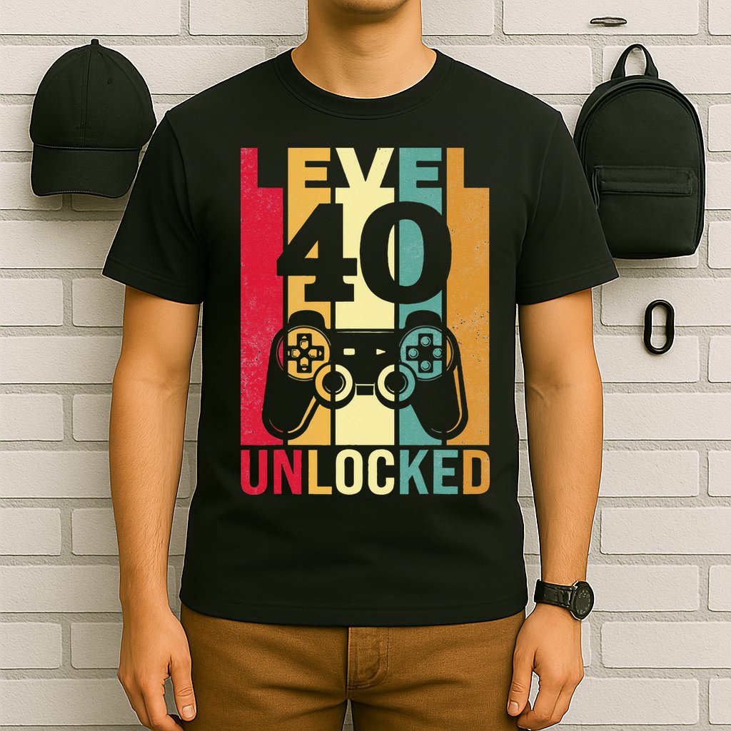 Funny Level 40 Unlocked Him BDay Turning 40th Birthday T-Shirt