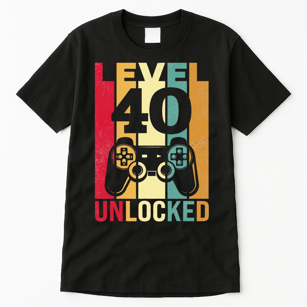 Funny Level 40 Unlocked Him BDay Turning 40th Birthday Tall T-Shirt