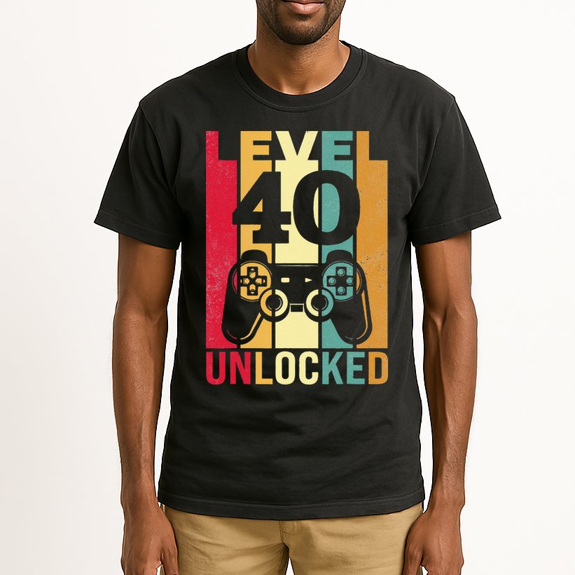 Funny Level 40 Unlocked Him BDay Turning 40th Birthday Tall T-Shirt
