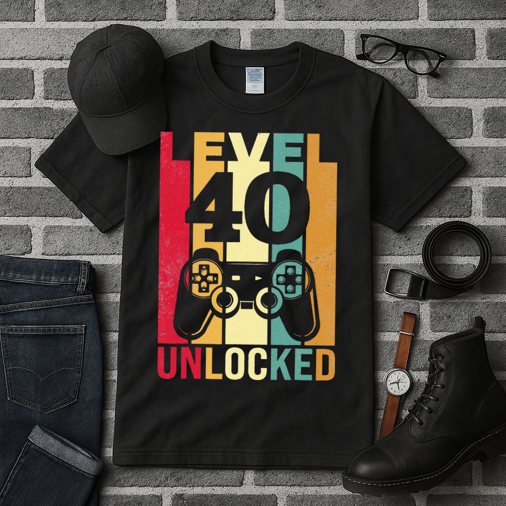 Funny Level 40 Unlocked Him BDay Turning 40th Birthday Tall T-Shirt